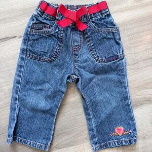 Riders by Lee Girls Vintage Blue Denim Jeans Red Bow Heart Embroidery 18 Months